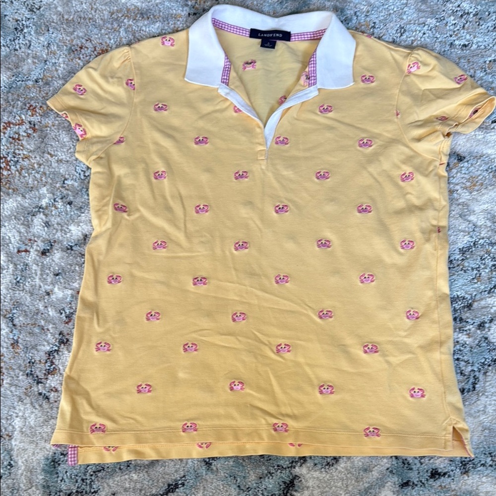 Lauren Ralph Lauren Yellow Polo Shirt Short Sleeve with adorable pink crabs